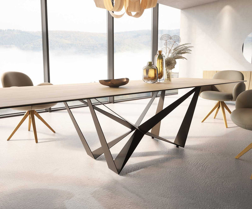 Dining Table Aurora 300x100cm Ceramic Sabbia Oak-Look Spider Frame Black