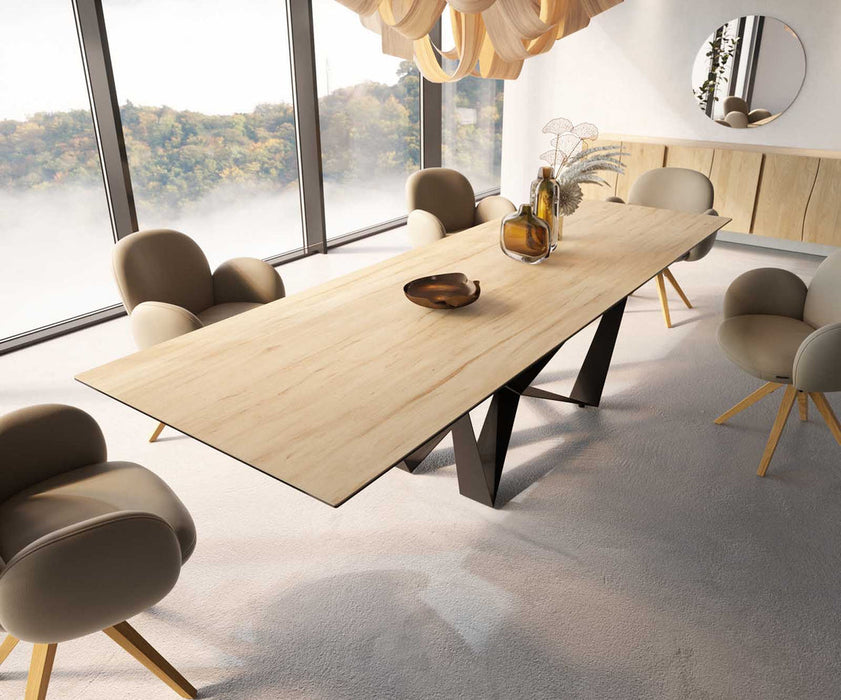 Dining Table Aurora 300x100cm Ceramic Sabbia Oak-Look Spider Frame Black