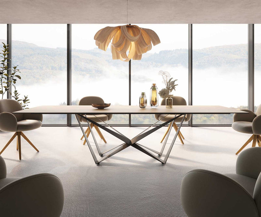 Dining Table Aurora 300x100cm Ceramic Sabbia Oak-Look Spider Frame Black