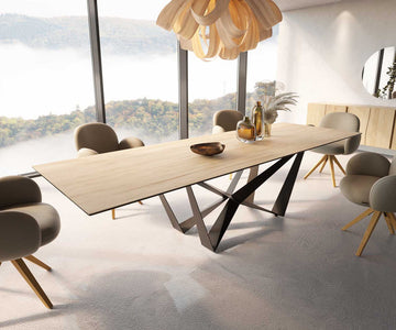 Dining Table Aurora 300x100cm Ceramic Sabbia Oak-Look Spider Frame Black