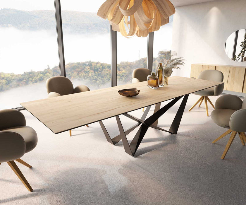 Dining Table Aurora 300x100cm Ceramic Sabbia Oak-Look Spider Frame Black