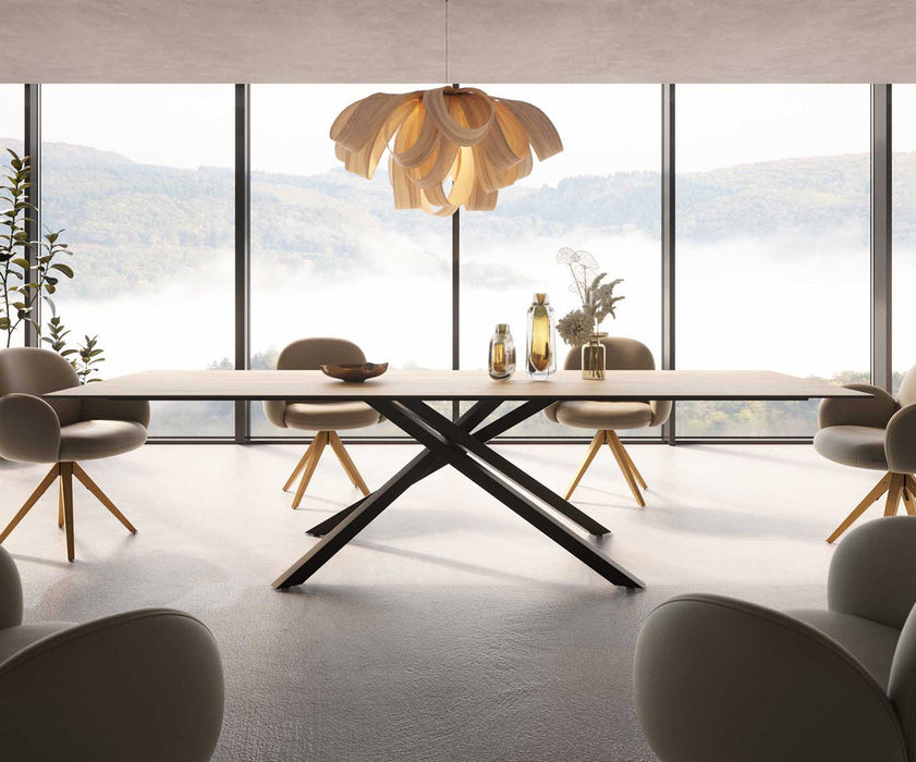 Dining Table Aurora 300x100cm Ceramic Sabbia Oak-Look Cross Frame Black