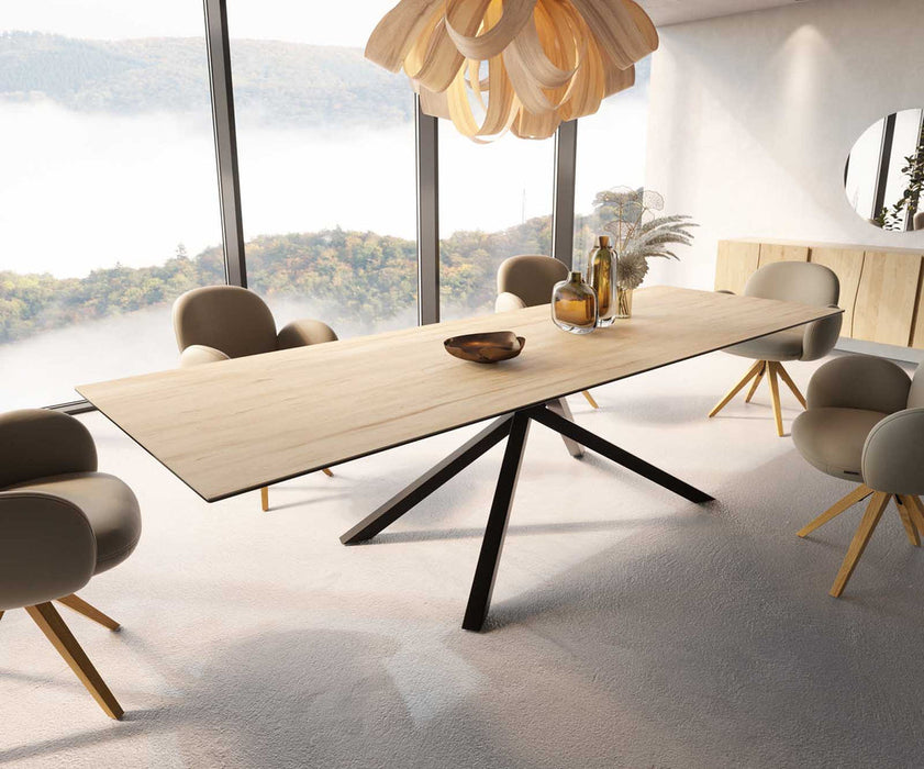 Dining Table Aurora 300x100cm Ceramic Sabbia Oak-Look Cross Frame Black
