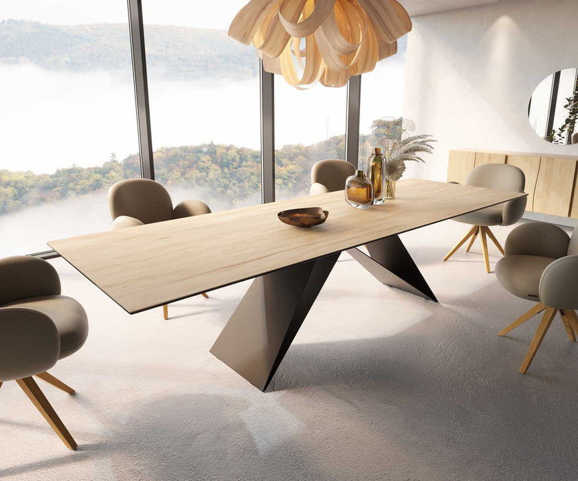 Dining Table Aurora 300x100cm Ceramic Sabbia Oak-Look V-Frame Black
