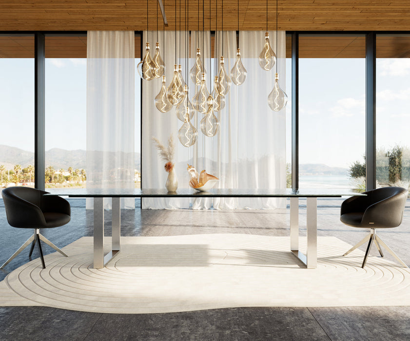 Dining Table Aurora 300cm Glass Relief Black Square Frame Slim Steel