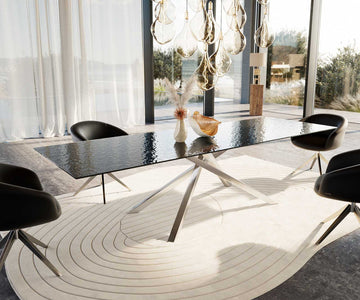 Dining Table Aurora 300x100cm Glass Black Cross Frame Silver