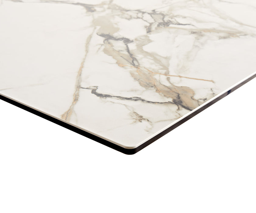 Extendable Dining Table Aurora 180-220cm Ceramic Calacatta Luxe Gold Cross Frame Black