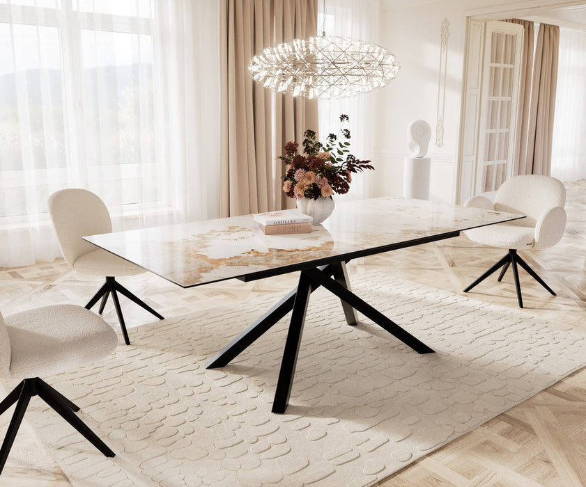 Extendable Dining Table Aurora 180-220cm Ceramic Minas Melange Beige Cross Frame Black