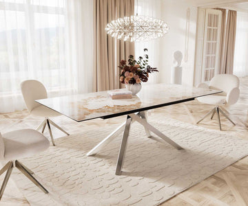Extendable Dining Table Aurora 180-220x100cm Ceramic Minas Melange Beige Cross Frame Silver