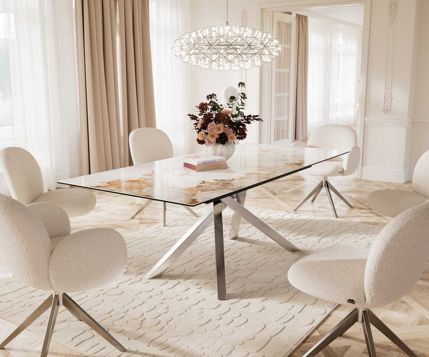 Extendable Dining Table Aurora 180-220x100cm Ceramic Minas Melange Beige Cross Frame Silver