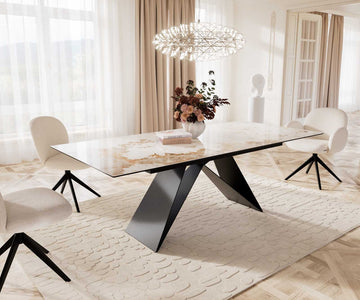 Extendable Dining Table Aurora 180-220x100cm Ceramic Minas Melange Beige V-Frame Black