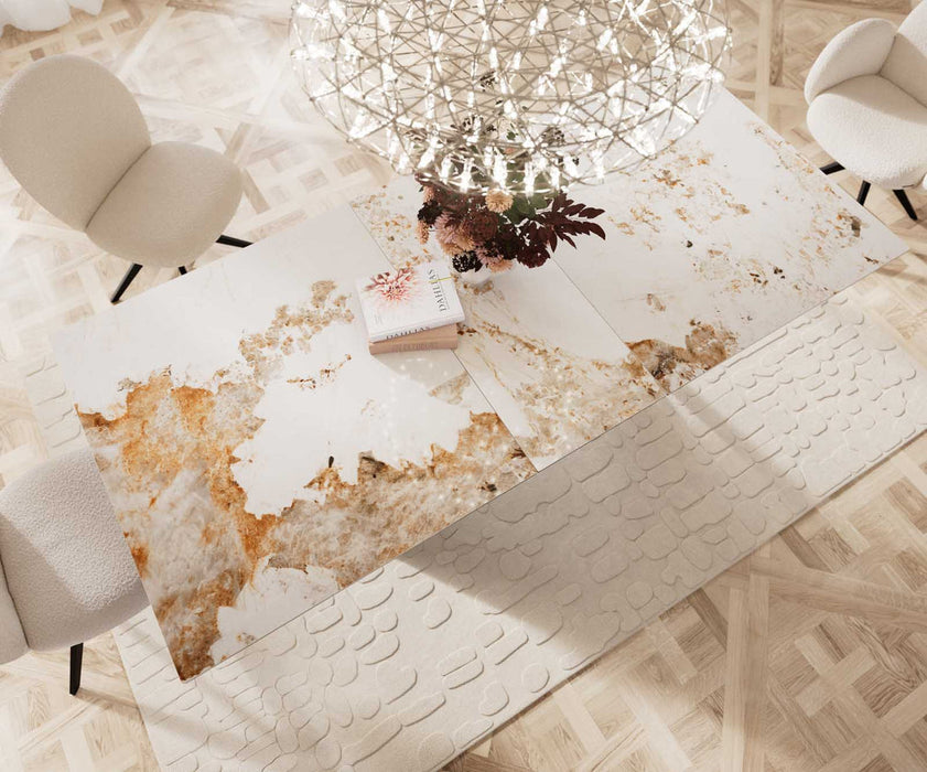 Extendable Dining Table Aurora 180-220x100cm Ceramic Minas Melange Beige V-Frame Black