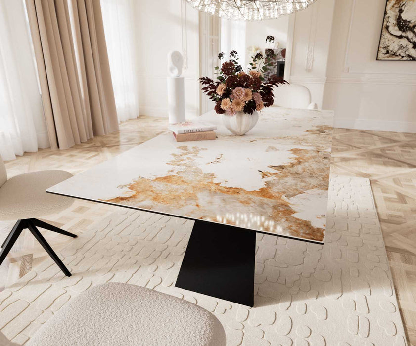 Extendable Dining Table Aurora 180-220x100cm Ceramic Minas Melange Beige V-Frame Black