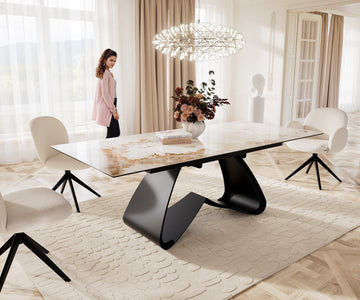 Extendable Dining Table Aurora 180-220cm Ceramic Minas Melange Beige W-Frame Black