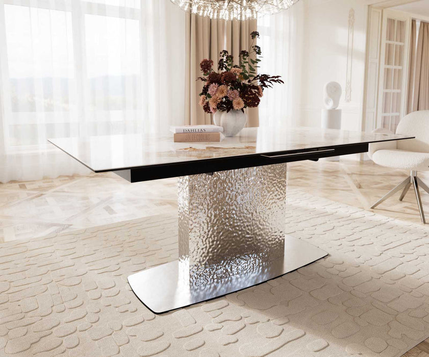 Extendable Dining Table Aurora 180-220x100cm Ceramic Minas Melange Beige Central Frame Silver