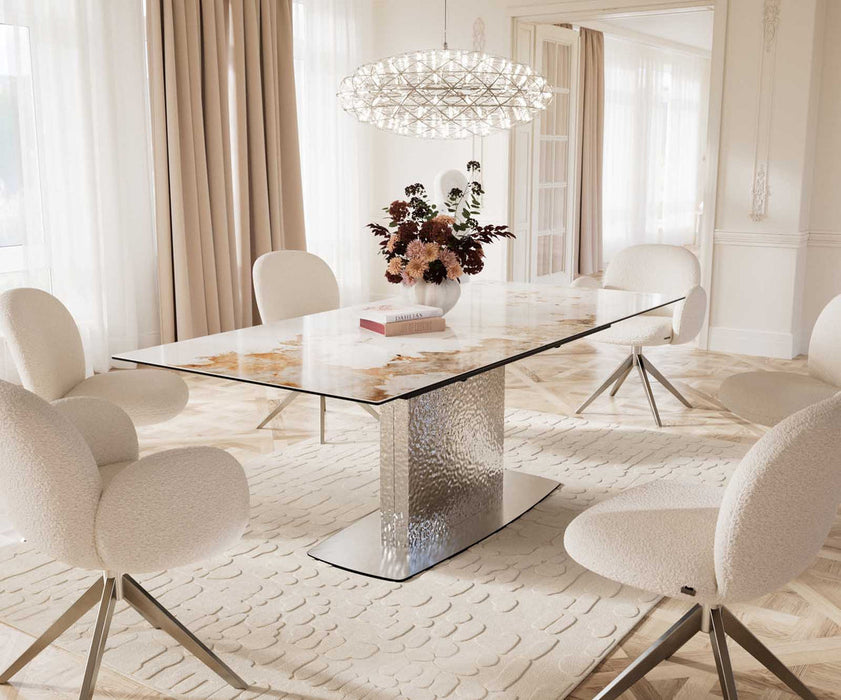 Extendable Dining Table Aurora 180-220x100cm Ceramic Minas Melange Beige Central Frame Silver