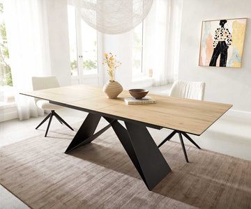 Extendable Dining Table Aurora 180-220x100cm Ceramic Sabbia Oak-Look V-Frame Black