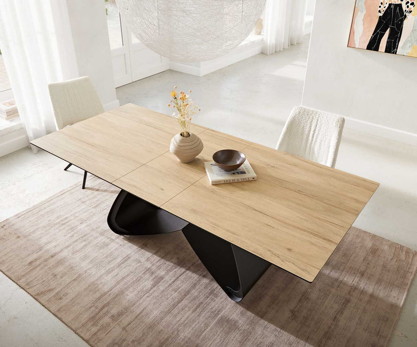 Extendable Dining Table Aurora 180-220x100cm Ceramic Sabbia Oak-Look W-Frame Black