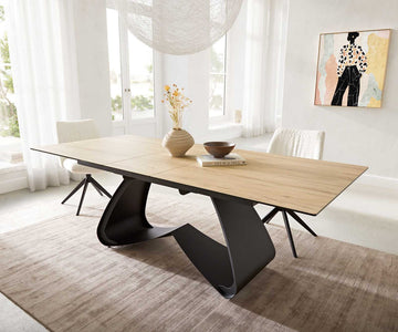 Extendable Dining Table Aurora 180-220x100cm Ceramic Sabbia Oak-Look W-Frame Black