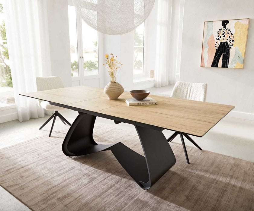 Extendable Dining Table Aurora 180-220x100cm Ceramic Sabbia Oak-Look W-Frame Black