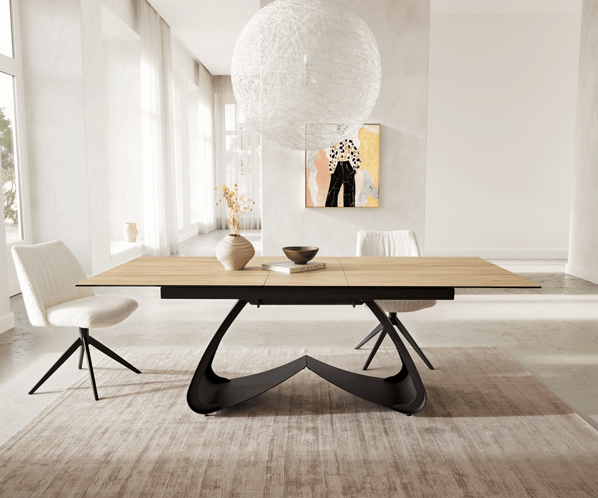 Extendable Dining Table Aurora 180-220x100cm Ceramic Sabbia Oak-Look W-Frame Black