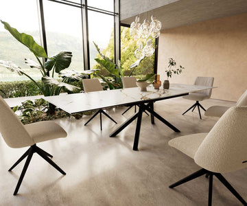 Extendable Dining Table Aurora 200-300x100cm Ceramic Calacatta Luxe Gold Cross Frame Black