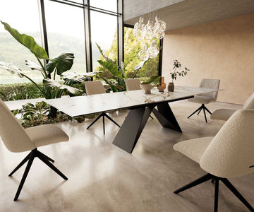 Extendable Dining Table Aurora 200-300x100cm Ceramic Calacatta Luxe Gold V-Frame Black