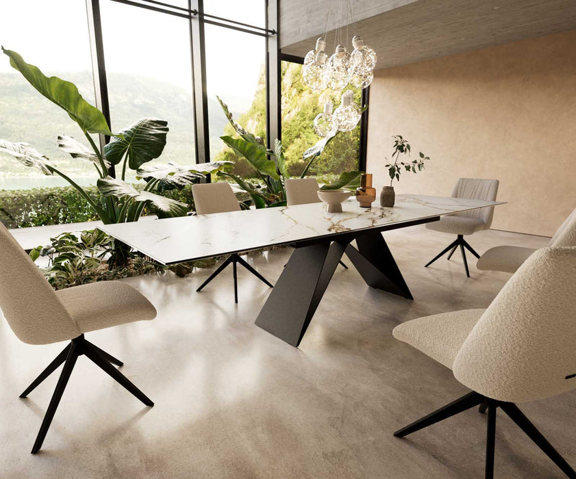 Extendable Dining Table Aurora 200-300x100cm Ceramic Calacatta Luxe Gold V-Frame Black