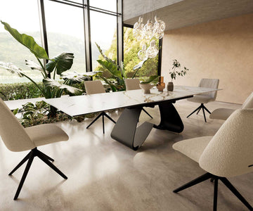Extendable Dining Table Aurora 200-300x100cm Ceramic Calacatta Luxe Gold W-Frame Black