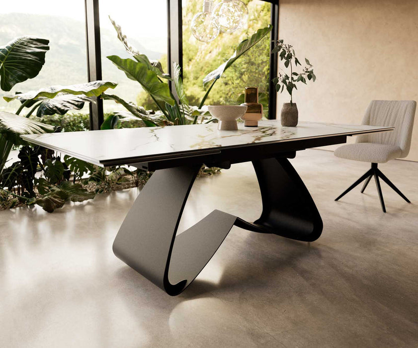 Extendable Dining Table Aurora 200-300x100cm Ceramic Calacatta Luxe Gold W-Frame Black