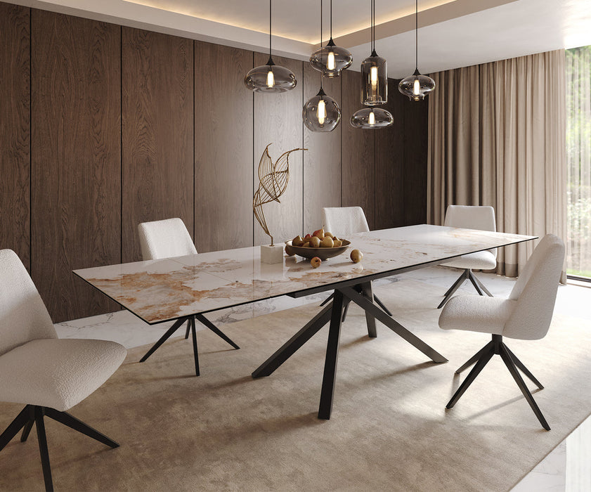 Extendable Dining Table Aurora 200-300cm Ceramic Minas Melange Beige Cross Frame Black