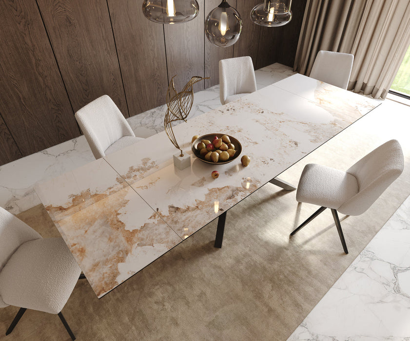 Extendable Dining Table Aurora 200-300cm Ceramic Minas Melange Beige Cross Frame Black