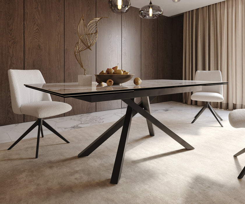 Extendable Dining Table Aurora 200-300cm Ceramic Minas Melange Beige Cross Frame Black