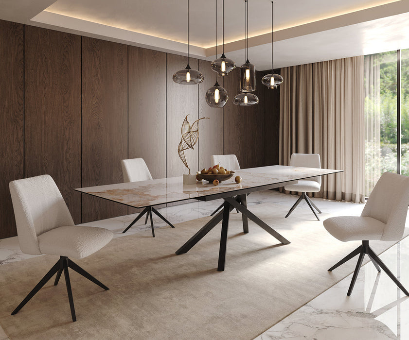 Extendable Dining Table Aurora 200-300cm Ceramic Minas Melange Beige Cross Frame Black