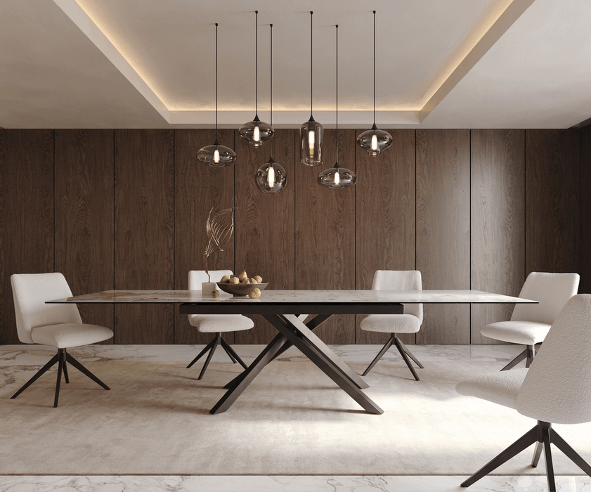 Extendable Dining Table Aurora 200-300cm Ceramic Minas Melange Beige Cross Frame Black