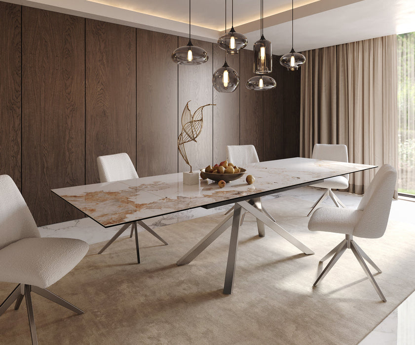 Extendable Dining Table Aurora 200-300cm Ceramic Minas Melange Beige Cross Frame Steel