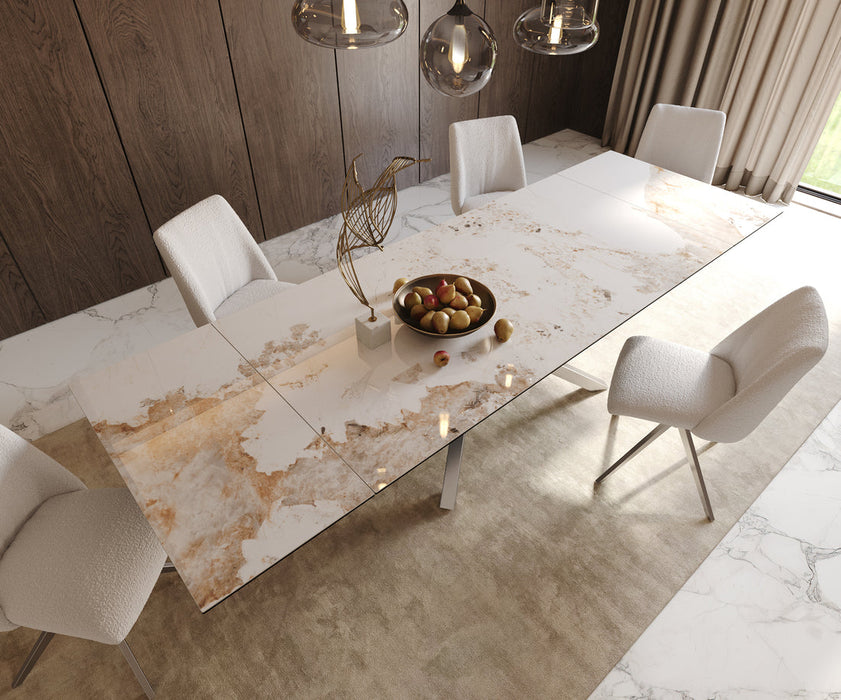 Extendable Dining Table Aurora 200-300cm Ceramic Minas Melange Beige Cross Frame Steel