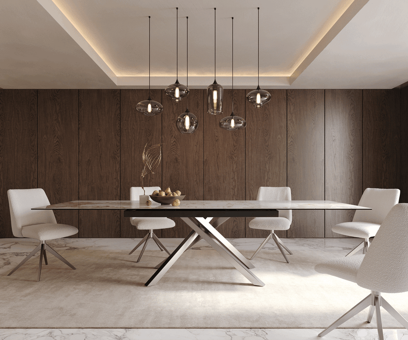 Extendable Dining Table Aurora 200-300cm Ceramic Minas Melange Beige Cross Frame Steel