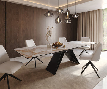 Extendable Dining Table Aurora 200-300cm Ceramic Minas Melange Beige V-Frame Black