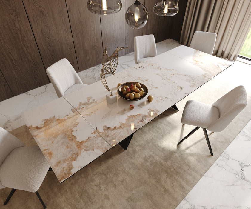 Extendable Dining Table Aurora 200-300cm Ceramic Minas Melange Beige V-Frame Black