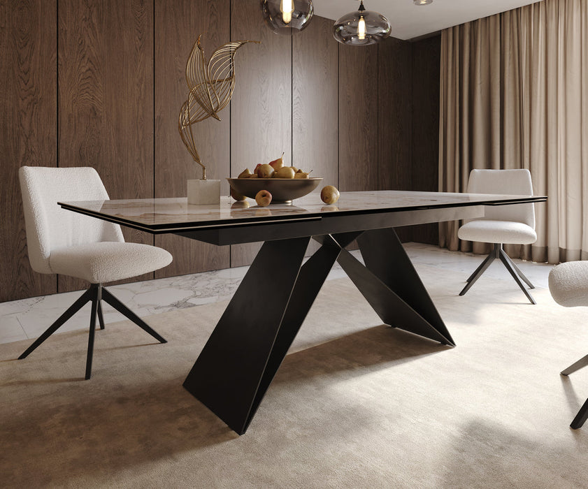 Extendable Dining Table Aurora 200-300cm Ceramic Minas Melange Beige V-Frame Black