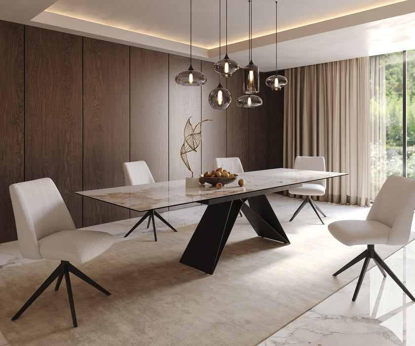 Extendable Dining Table Aurora 200-300cm Ceramic Minas Melange Beige V-Frame Black