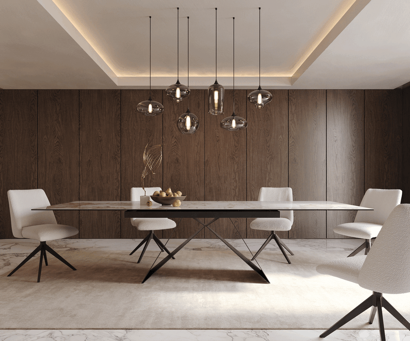 Extendable Dining Table Aurora 200-300cm Ceramic Minas Melange Beige V-Frame Black