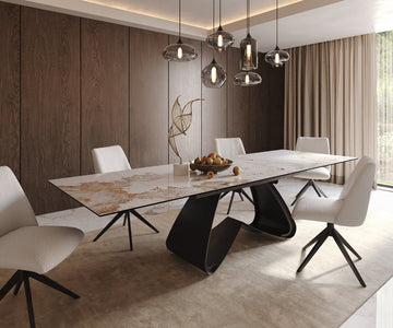 Extendable Dining Table Aurora 200-300cm Ceramic Minas Melange Beige W-Frame Black