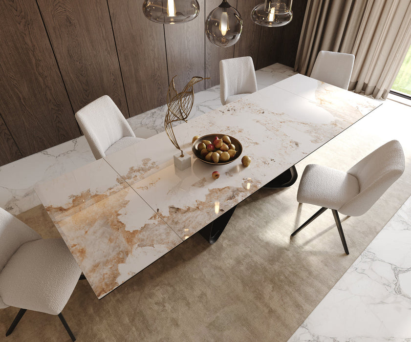 Extendable Dining Table Aurora 200-300cm Ceramic Minas Melange Beige W-Frame Black