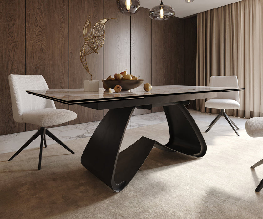 Extendable Dining Table Aurora 200-300cm Ceramic Minas Melange Beige W-Frame Black