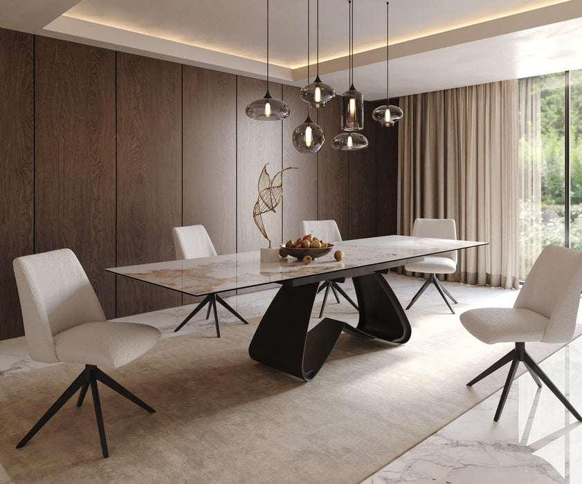 Extendable Dining Table Aurora 200-300cm Ceramic Minas Melange Beige W-Frame Black