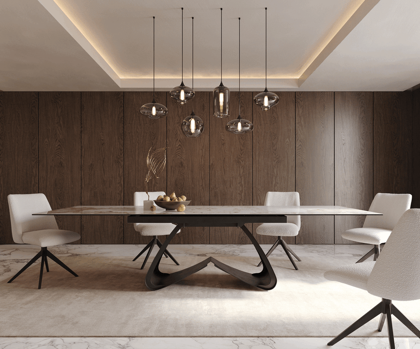 Extendable Dining Table Aurora 200-300cm Ceramic Minas Melange Beige W-Frame Black
