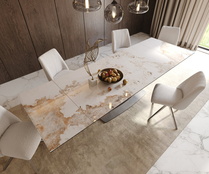 Extendable Dining Table Aurora 200-300cm Ceramic Minas Melange Beige Central Frame Steel
