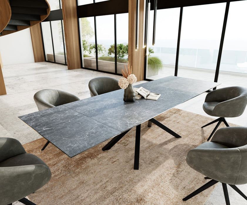 Extendable Dining Table Aurora 200-300cm Ceramic Nero Greco Anthracite Cross Frame Black